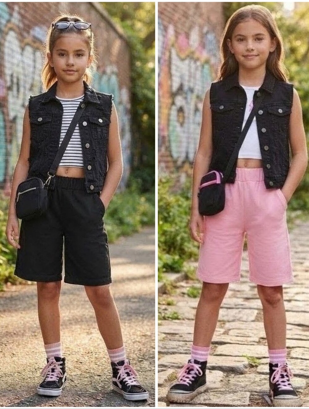 Black & Pink Dual Pack Bermuda Shorts Girls Casual Outdoor Play - size 8-10yrs
